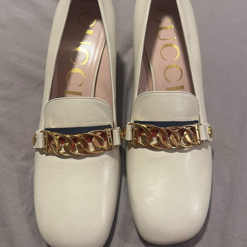 Gucci Cream Block Heel Shoes - Picture 2 of 5